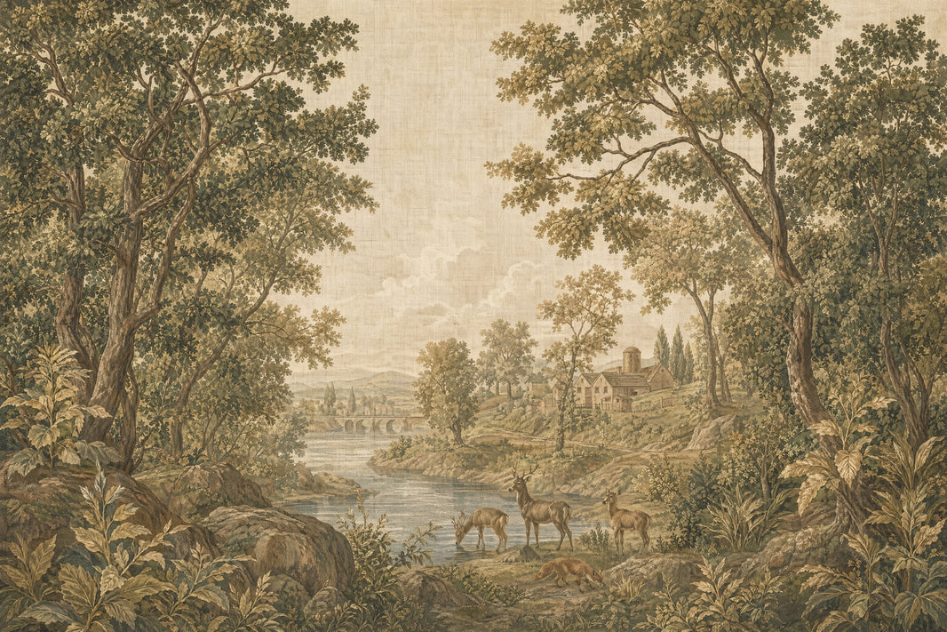Vintage Landscape Wallpaper Pastoral Countryside Removable Antique Mural Wall Decor pattern artwork