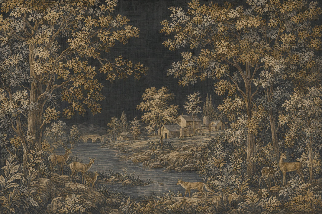Pastoral Landscape Wallpaper Dark Toile Removable Wall Decor pattern artwork