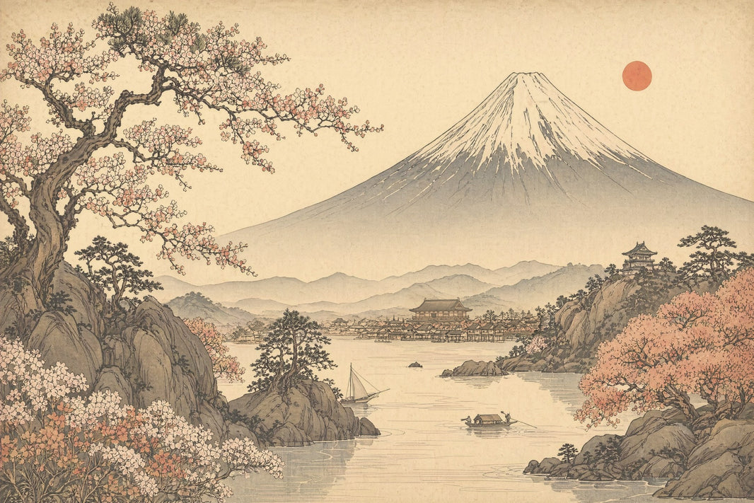 Mount Fuji Wallpaper Japanese Landscape Cherry Blossoms Removable Wall Decor pattern artwork