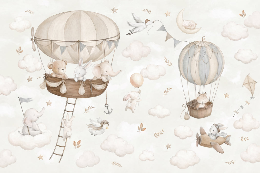 White Background Wallpaper Hot Air Balloon White Background Wall Mural pattern artwork