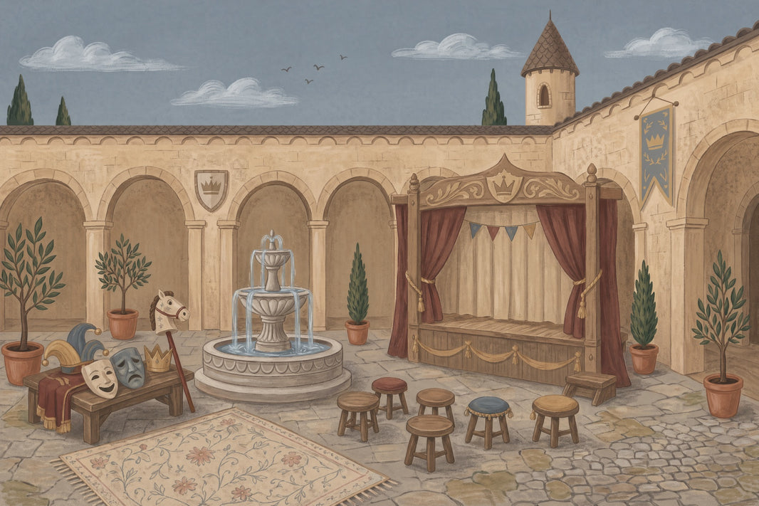 Castle Courtyard Wallpaper Stone Arches Fountain Removable Wall Decor pattern artwork