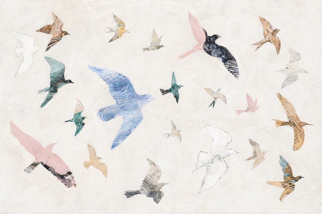 Birds In Flight Wallpaper Watercolor Removable Abstract Collage Wall Decor pattern artwork