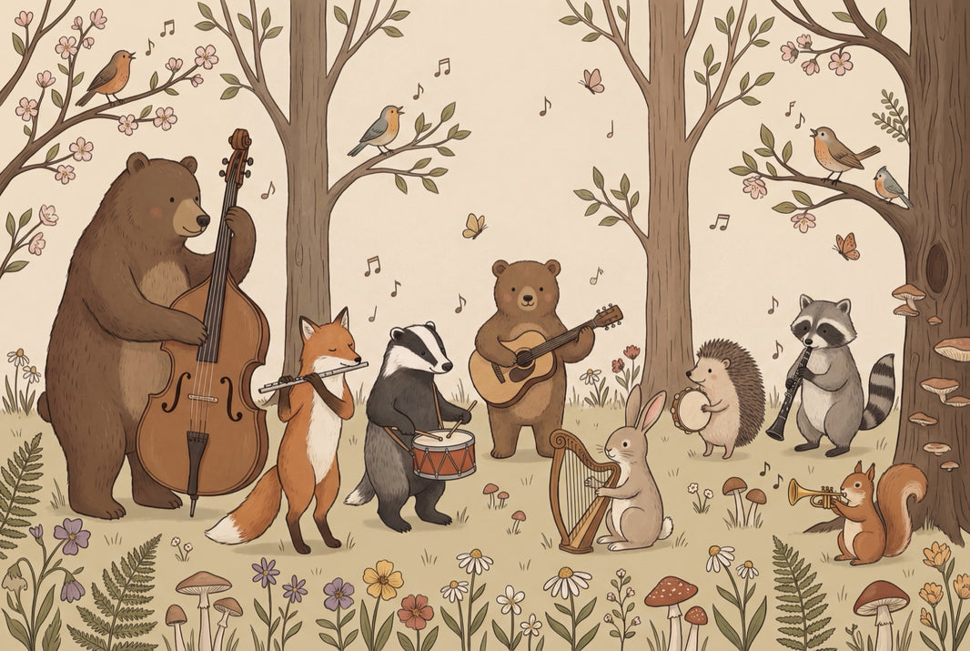 Whimsical Forest Wallpaper Animals Illustrative Wall Mural pattern artwork