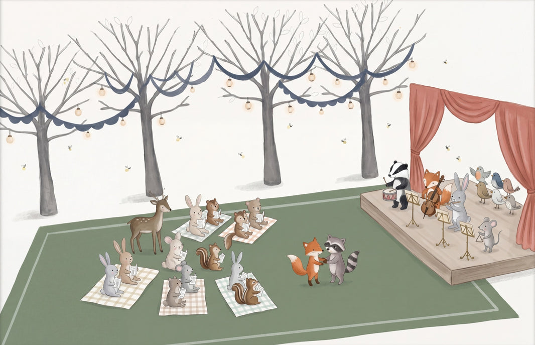 Muted Green Wallpaper Forest Concert Removable Storybook Wall Decor pattern artwork