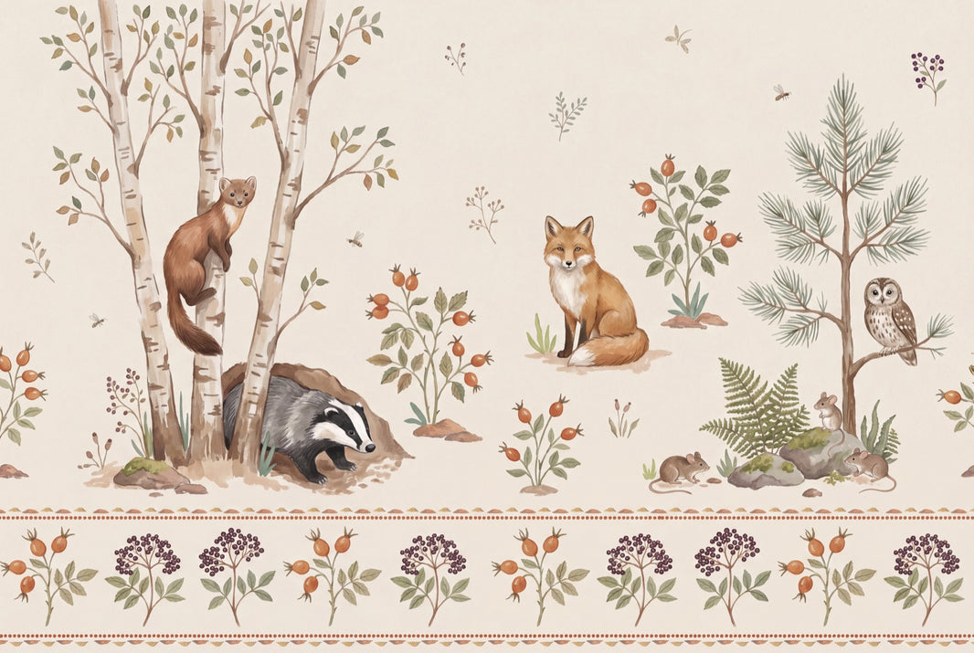 Woodland Wallpaper Forest Animals Watercolor Removable Wall Decor pattern artwork