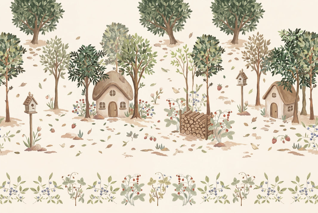 Woodland Wallpaper Storybook Cottage Wall Mural pattern artwork