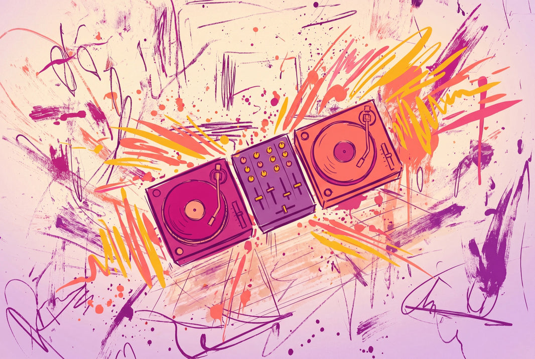 DJ Turntables Wallpaper Mixer Console Graffiti Scribbles Wall Mural pattern artwork