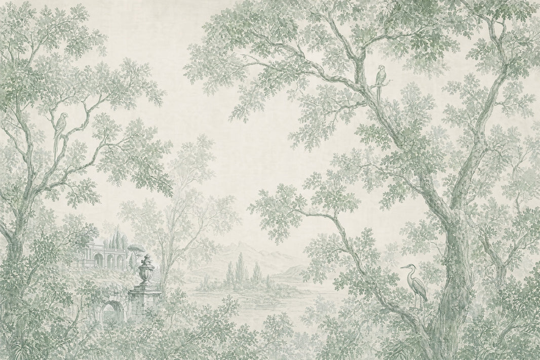 Toile Landscape Wallpaper Sage Green Removable Trees And Foliage Wall Decor pattern artwork