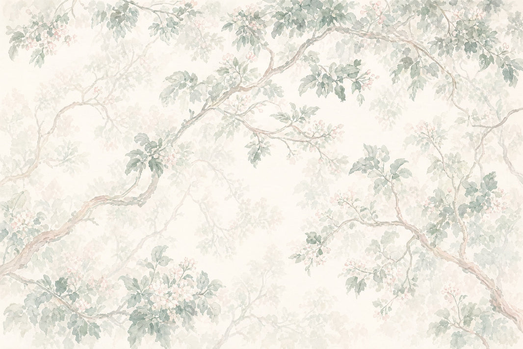 Watercolor Botanical Wallpaper Tree Branches Sage Green Leaves Removable Wall Decor pattern artwork