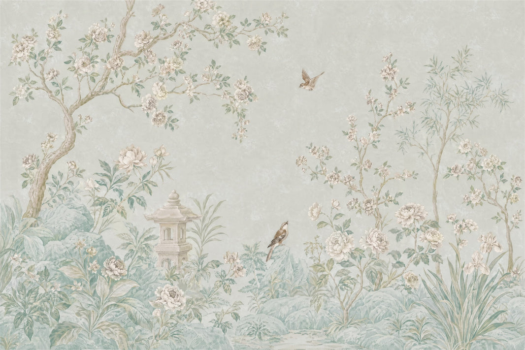 Chinoiserie Garden Wallpaper Floral Landscape Removable Blossoming Branches Wall Decor pattern artwork