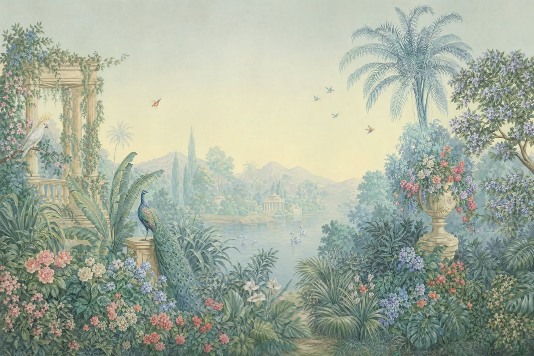 Vintage Mural Wallpaper Pastel Garden Romantic Landscape Wall Mural pattern artwork