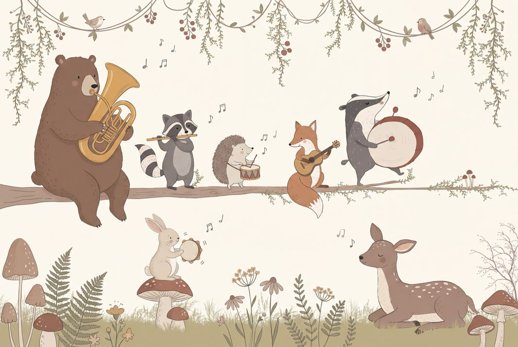 Whimsical Animals Wallpaper Forest Light Wall Decor pattern artwork