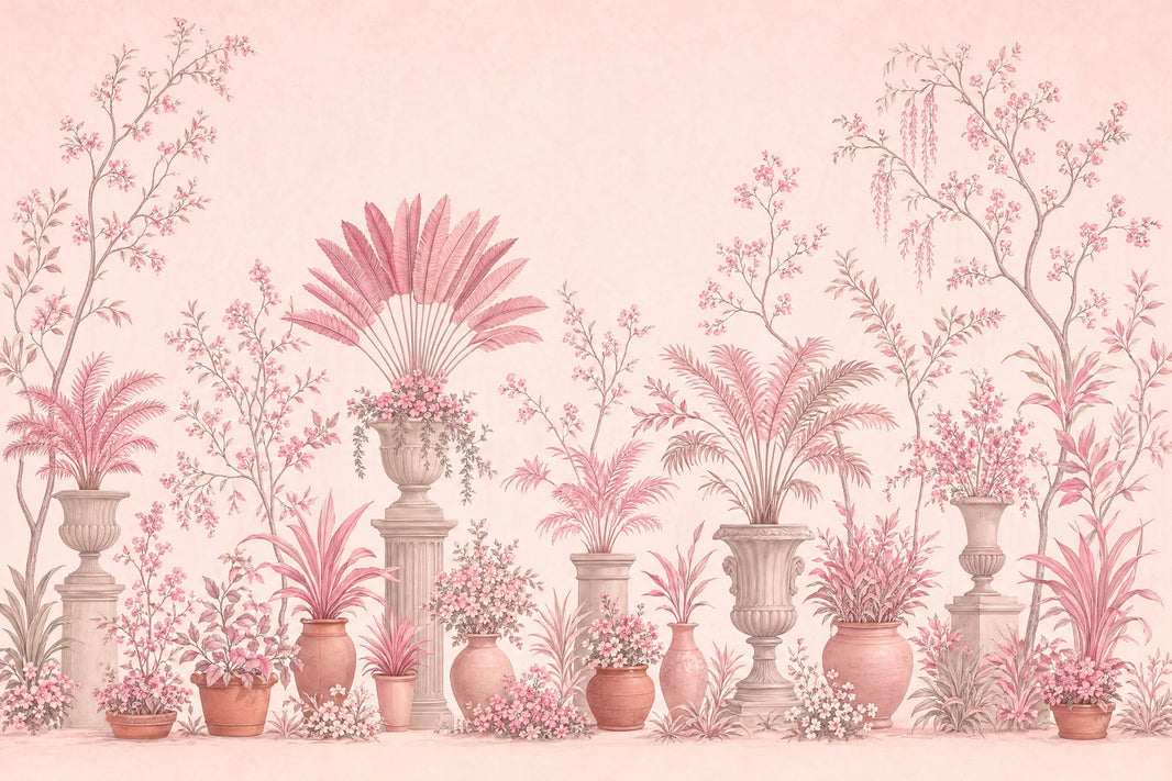Botanical Garden Wallpaper Floral Branches Classical Urns Removable Wall Decor pattern artwork