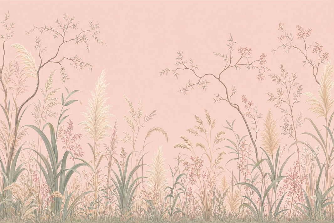 Pampas Grass Wallpaper Pastel Pink Removable Botanical Wall Decor pattern artwork