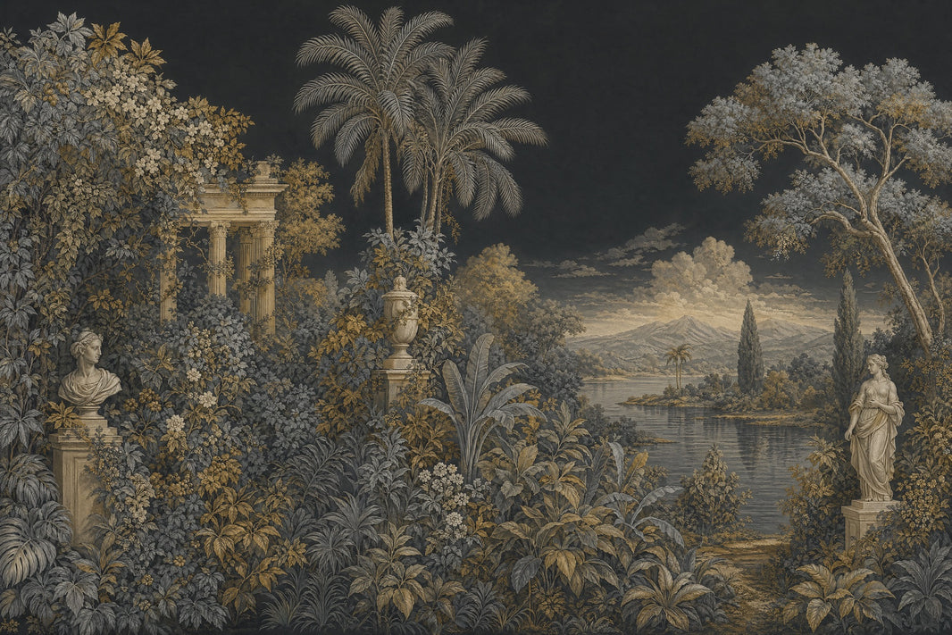 Classical Landscape Wallpaper Tropical Foliage Ruins And Columns Removable Wall Decor pattern artwork