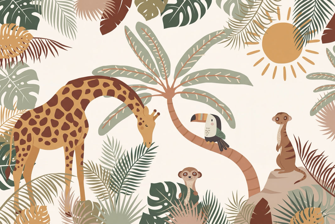 Tropical Wallpaper Giraffe Toucan Wall Mural pattern artwork