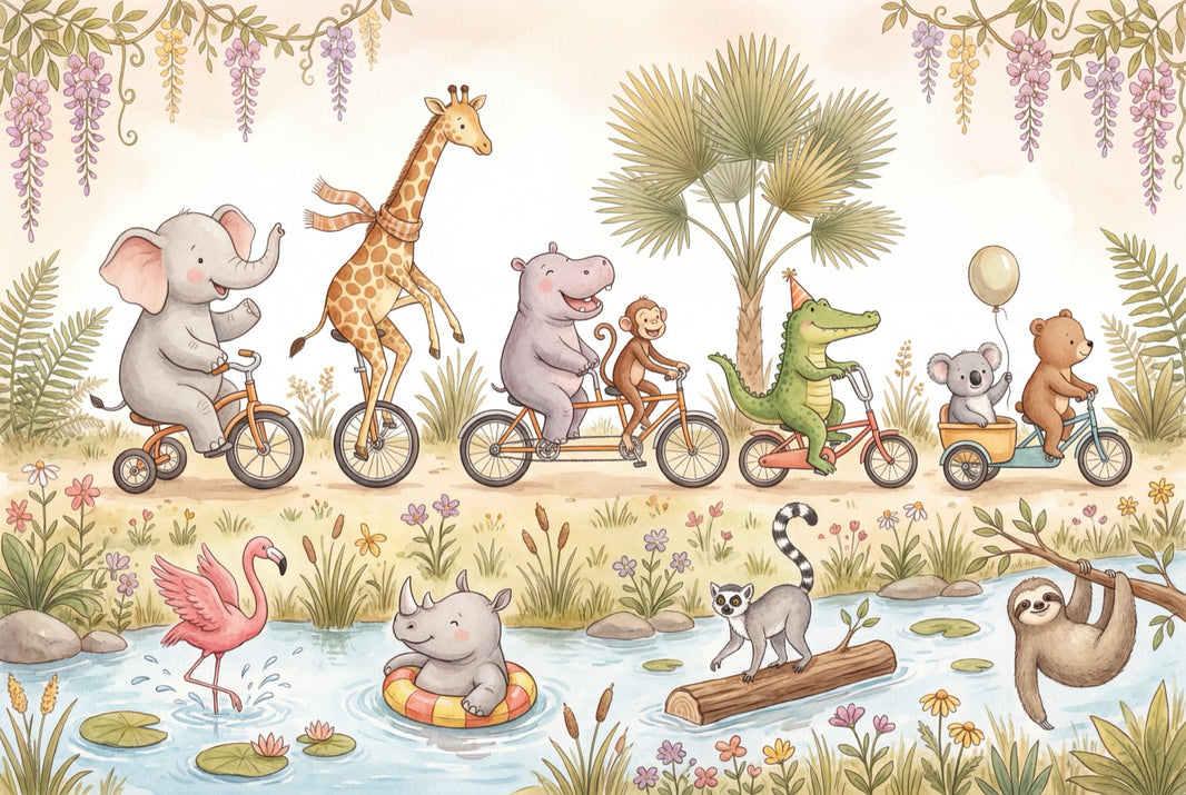 Playful Animals Wallpaper Whimsical Nature Wall Mural pattern artwork