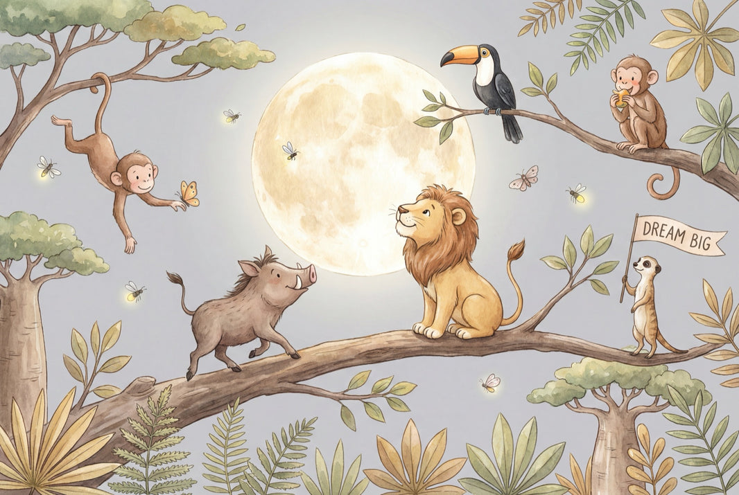 Whimsical Animals Wallpaper Jungle Moon Removable Wall Decor pattern artwork