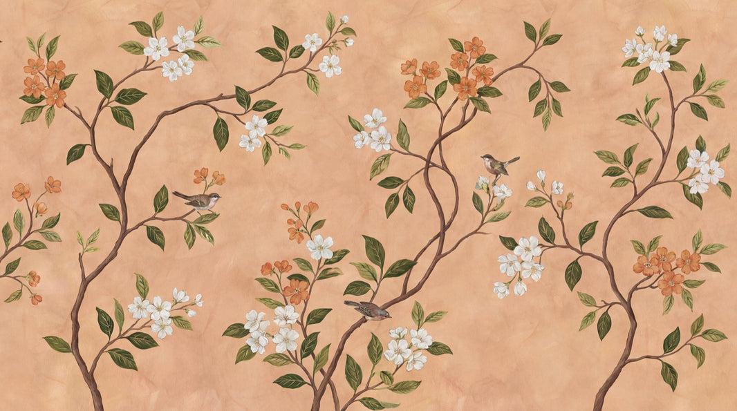 Floral Wallpaper Vintage Birds Wall Mural pattern artwork