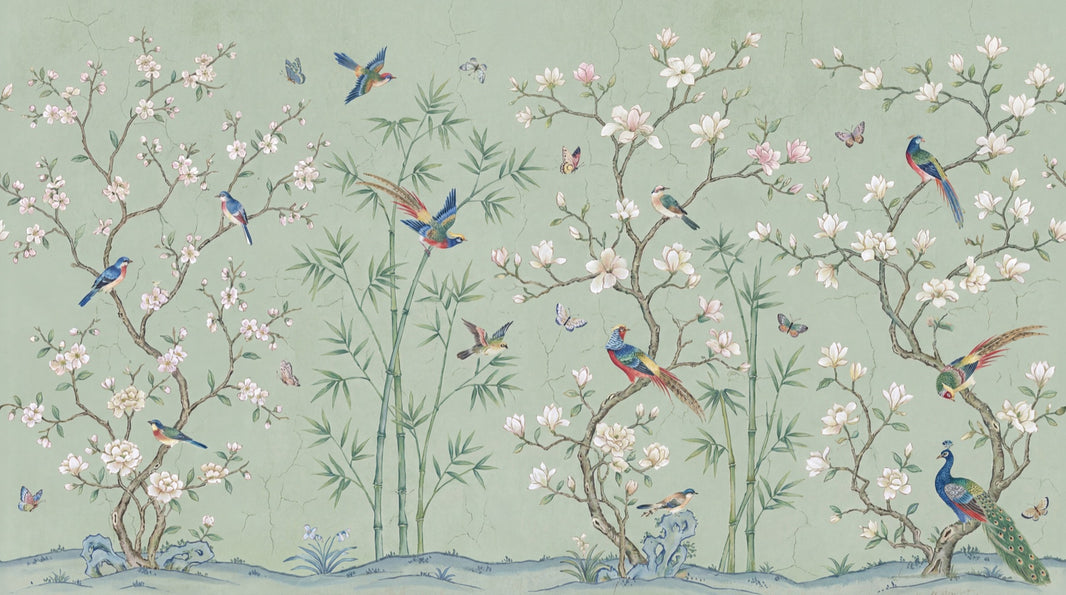Floral Birds Wallpaper Bamboo Vintage Wall Mural pattern artwork