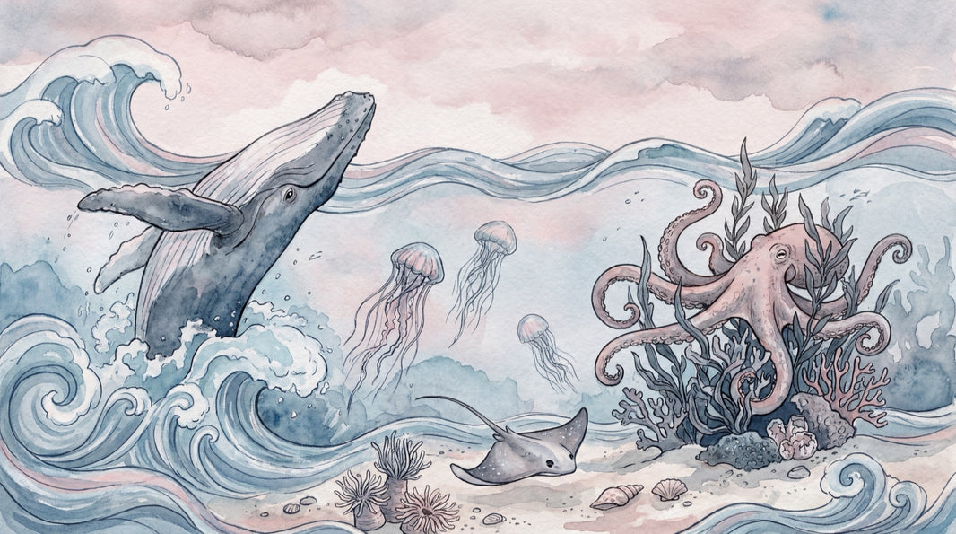 Underwater Wallpaper Whale Octopus Wall Mural pattern artwork
