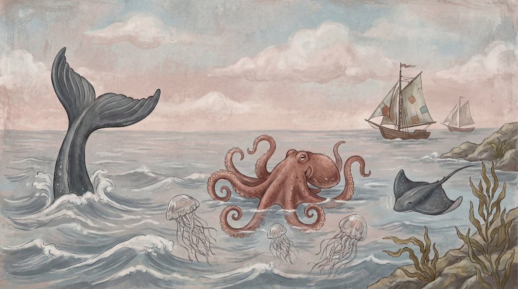 Nautical Wallpaper Whimsical Marine Life Wall Decor pattern artwork
