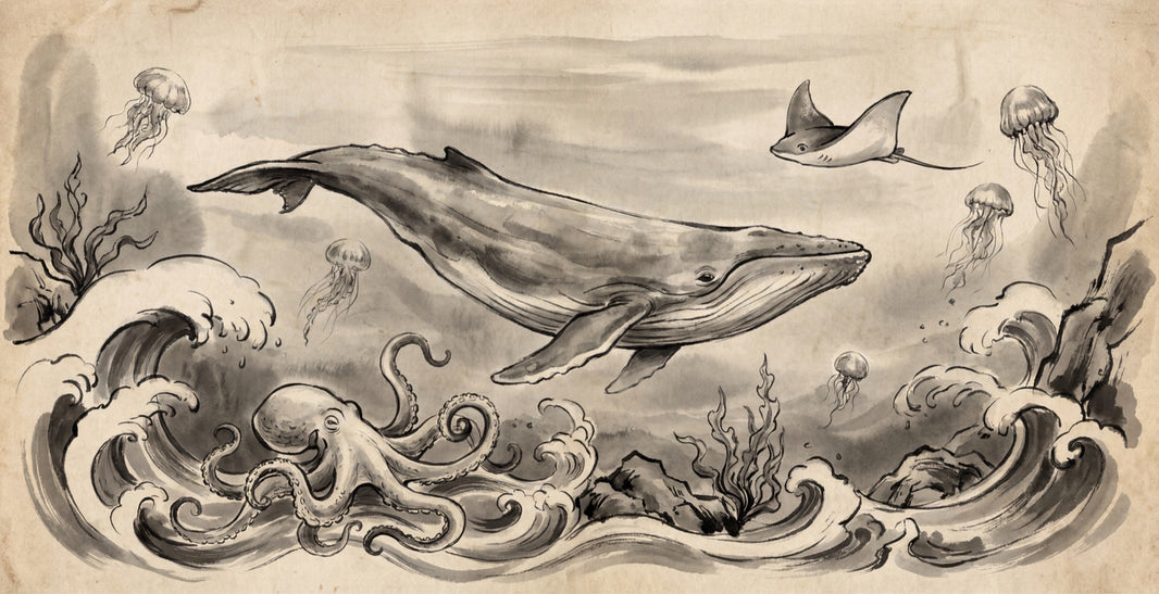 Underwater Wallpaper Whale Vintage Wall Mural pattern artwork