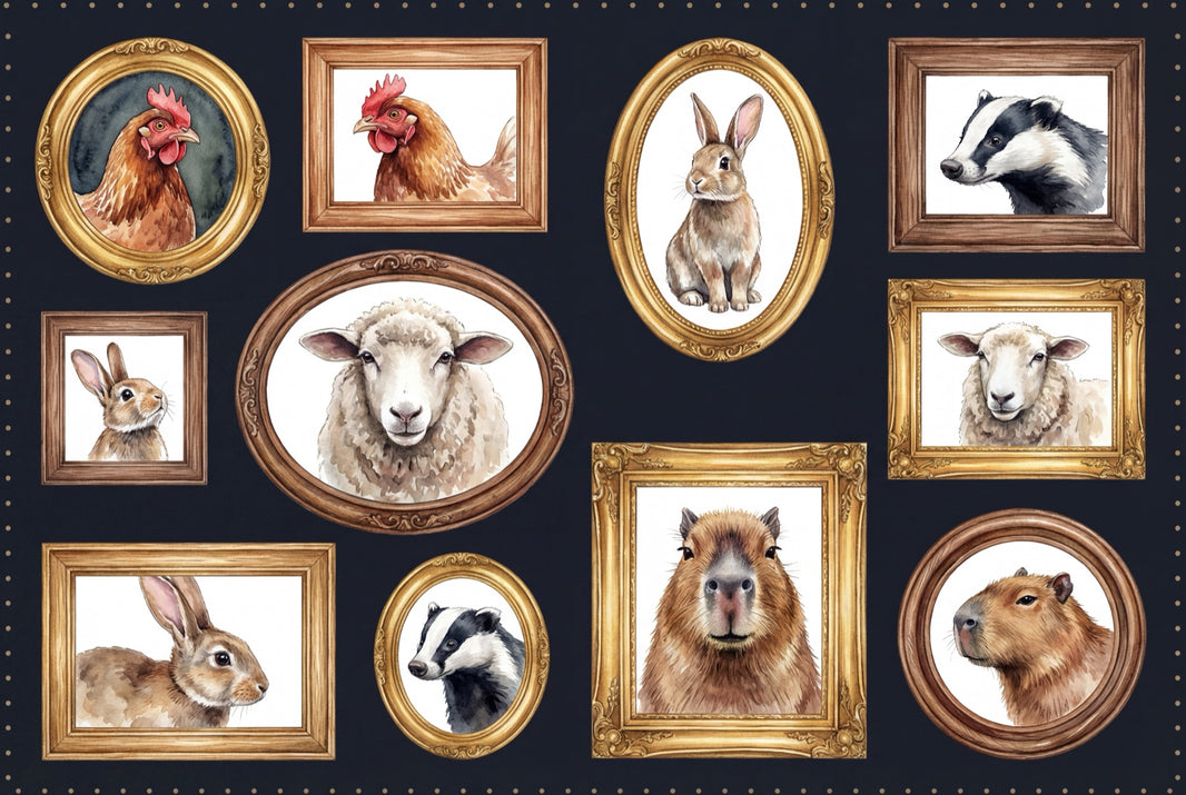 Animal Portraits Wallpaper Framed Art Dark Background Wall Mural pattern artwork