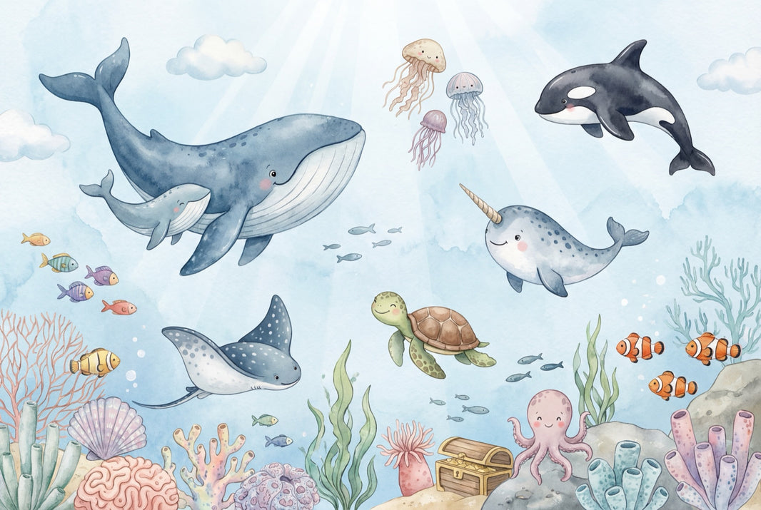 Underwater Wallpaper Marine Life Whimsical Wall Decor pattern artwork