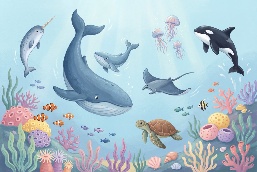 Underwater Wallpaper Whales Marine Life Wall Mural pattern artwork