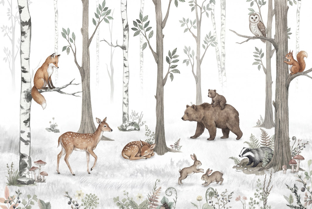 Forest Wallpaper Animals Nature Wall Mural pattern artwork