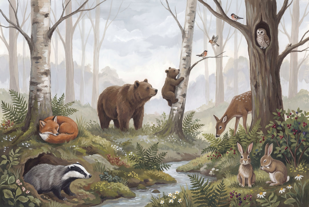 Shades Of Green Wallpaper Forest Wildlife Wall Mural pattern artwork