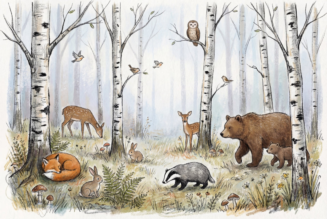 Whimsical Forest Wallpaper Nature Animal Wall Mural pattern artwork