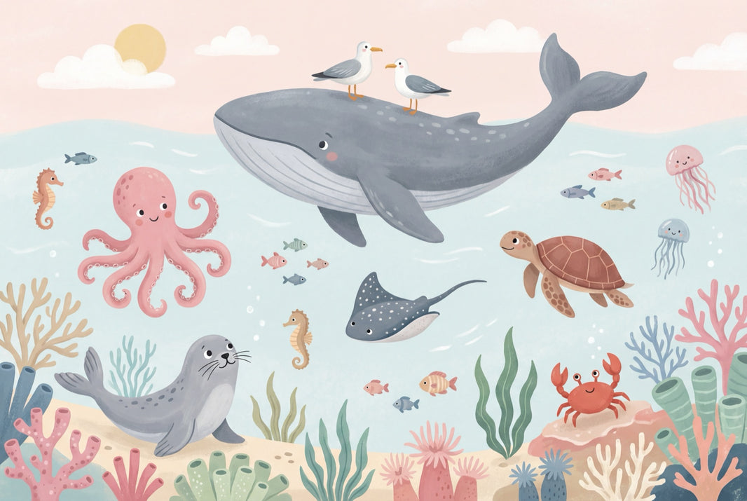 Underwater Wallpaper Cartoon Whimsical Wall Mural pattern artwork
