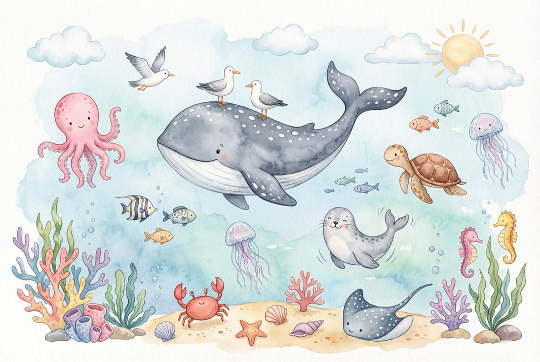 Underwater Wallpaper Sea Creatures Marine Removable Wall Decor pattern artwork