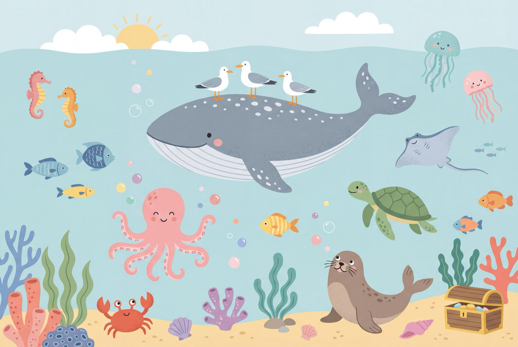 Underwater Wall Mural Sea Creatures Ocean Decor pattern artwork