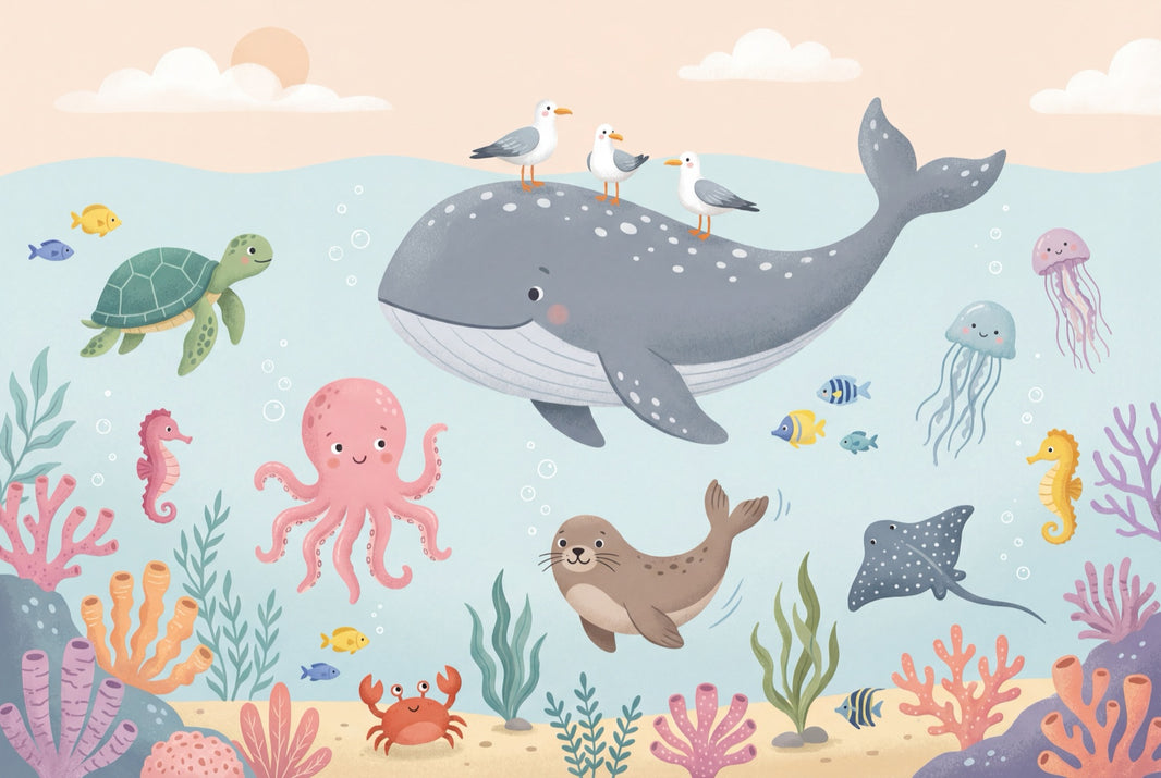 Underwater Wallpaper Sea Creatures Whimsical Wall Mural pattern artwork
