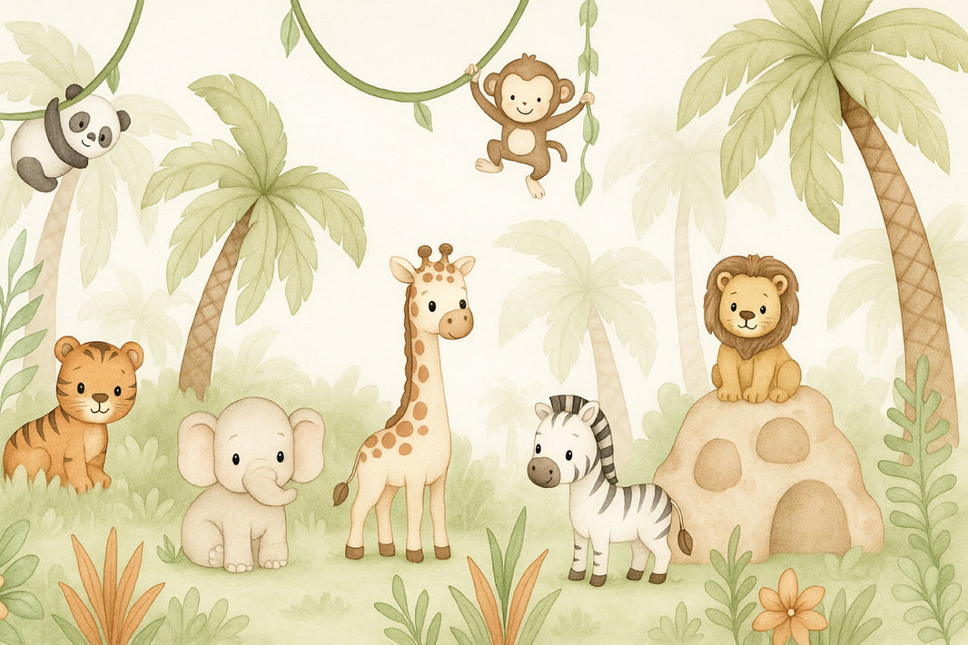 Jungle Wallpaper Animals Cartoon Wall Mural pattern artwork
