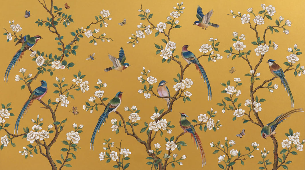 Oriental Birds Wallpaper Floral Vintage Wall Decor pattern artwork