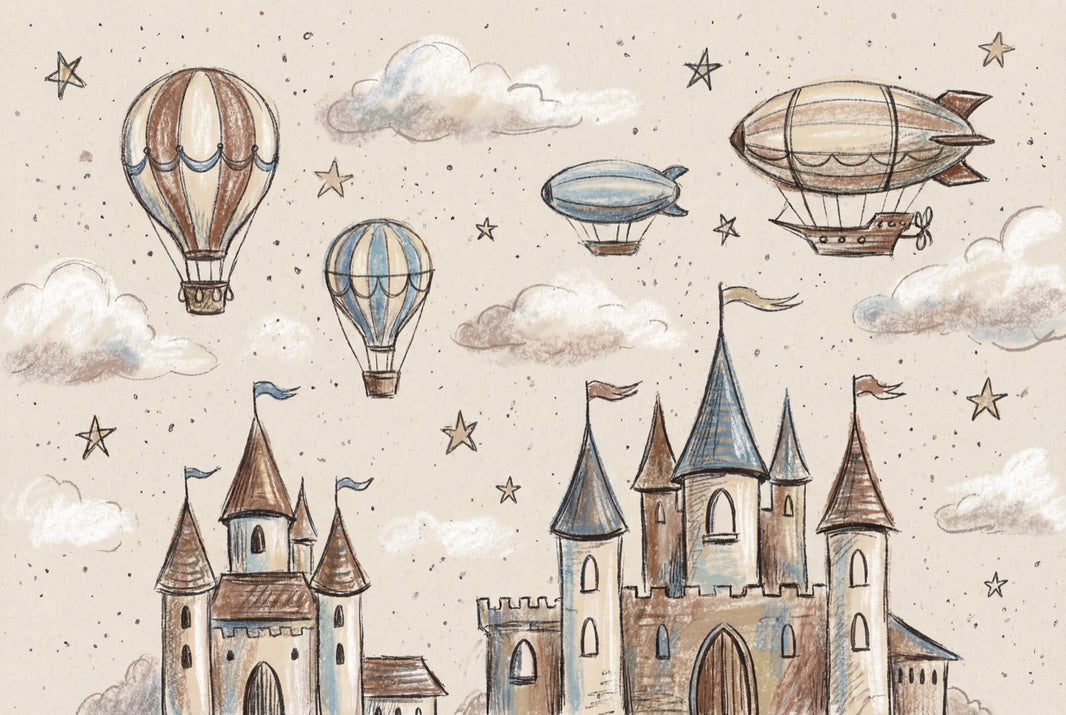 Whimsical Castle Wallpaper Sketch Stars Removable Wall Decor pattern artwork
