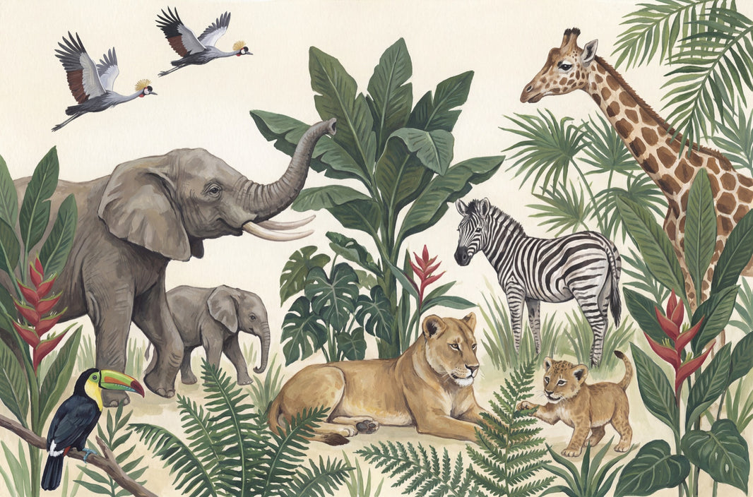 Jungle Wallpaper Wildlife Animals Wall Mural pattern artwork
