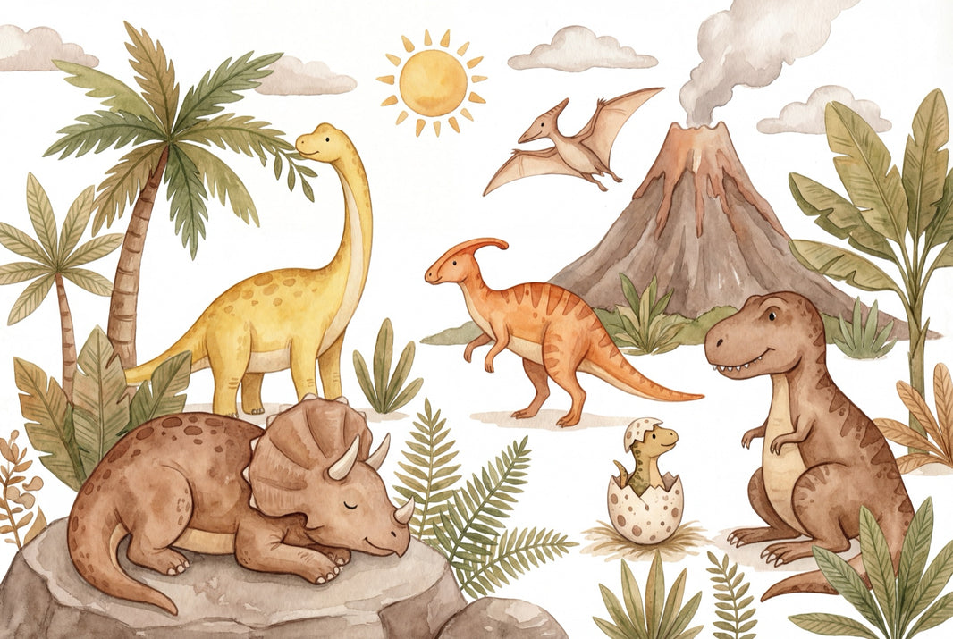 Dinosaurs Wallpaper Prehistoric Cartoon Wall Mural pattern artwork