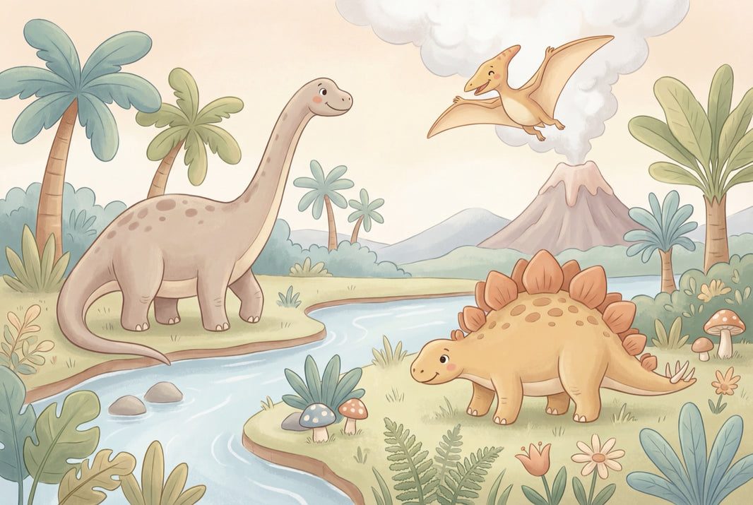 Dinosaurs Wallpaper Prehistoric Cartoon Wall Mural pattern artwork