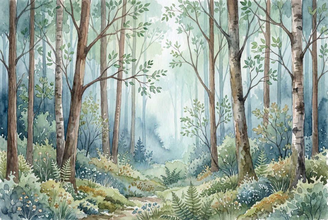 Shades Of Green Wallpaper Watercolor Trees Wall Mural pattern artwork