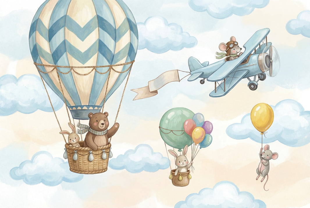 Hot Air Balloon Wallpaper Animal Kids Wall Mural pattern artwork