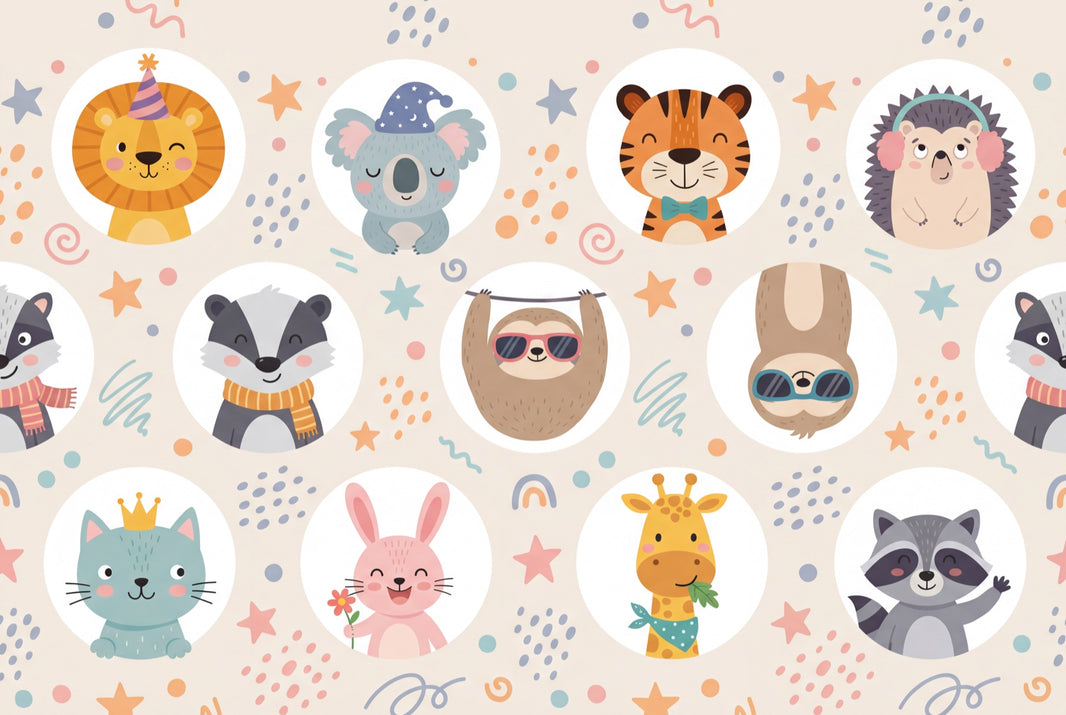Cartoon Animals Wallpaper Playful Whimsical Wall Mural pattern artwork