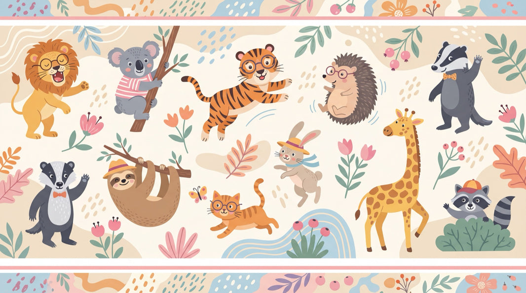 Whimsical Animals Wallpaper Cartoon Floral Wall Mural pattern artwork