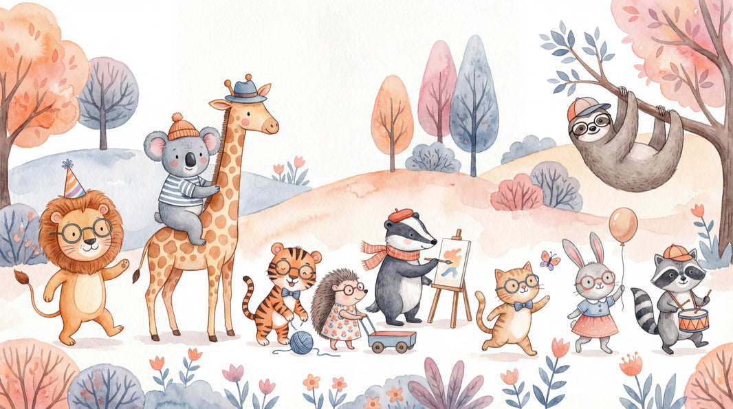 Playful Animals Wallpaper Whimsical Cartoon Wall Mural pattern artwork