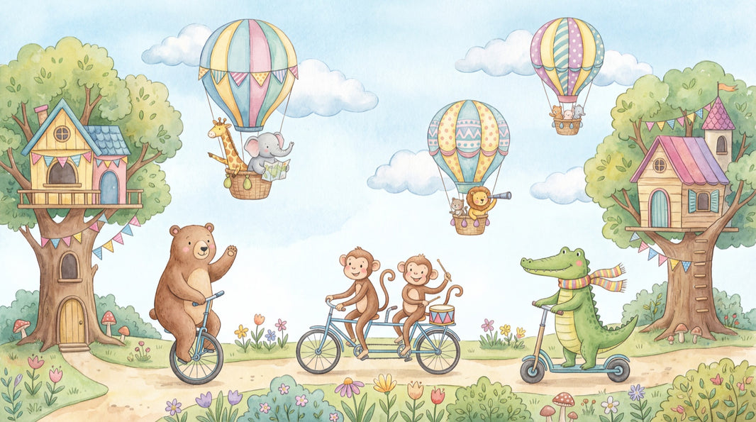 Whimsical Wallpaper Animals Treehouse Wall Mural pattern artwork