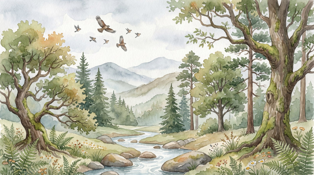 Nature Landscape Wallpaper Trees Watercolor Wall Mural pattern artwork